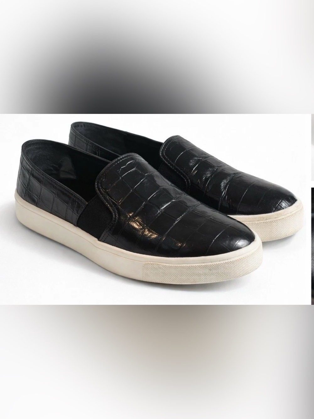 VINCE Black Croc-Embossed Slip-On Sneakers Size 6.5